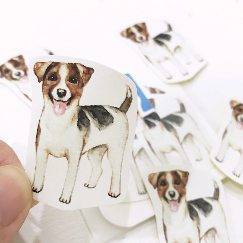 寵物貼紙-傑克羅素犬 羅素㹴5入水彩小貼紙組 - 貼紙 - 紙 咖啡色