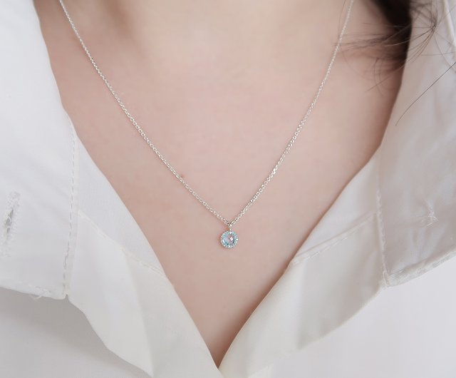 925 Sterling Silver - Round Cut Blue Topaz Shiny Thin Chain Necklace -  NE2045