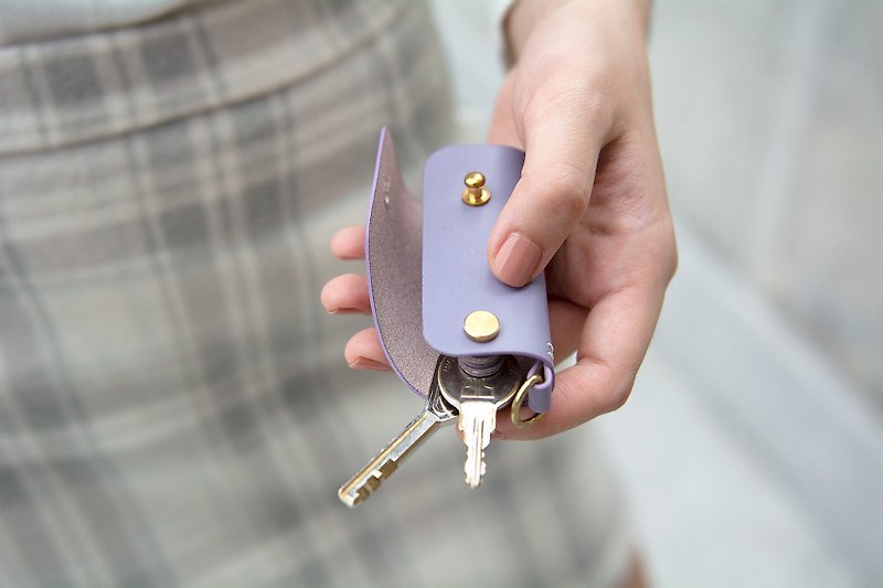 客製化禮物 SIDECAR 可掛式皮革滑動鑰匙包 | (薰衣草紫) - 鑰匙圈/鎖匙扣 - 真皮 粉紅色