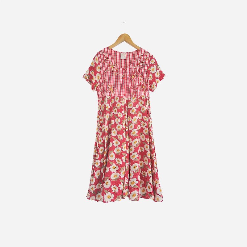 Dislocation vintage / three-dimensional woven flower dress no.847 vintage - ชุดเดรส - ผ้าฝ้าย/ผ้าลินิน สีแดง
