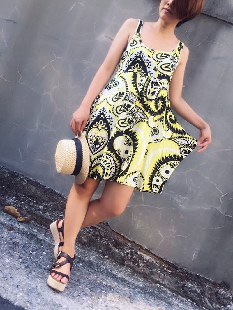 Yellow amoeba print dress - One Piece Dresses - Polyester Yellow