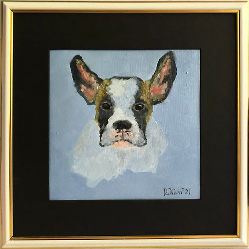 Kim Gallery French bulldog portrait, Oil painting on canvas, Puppy wall art, Small artwork