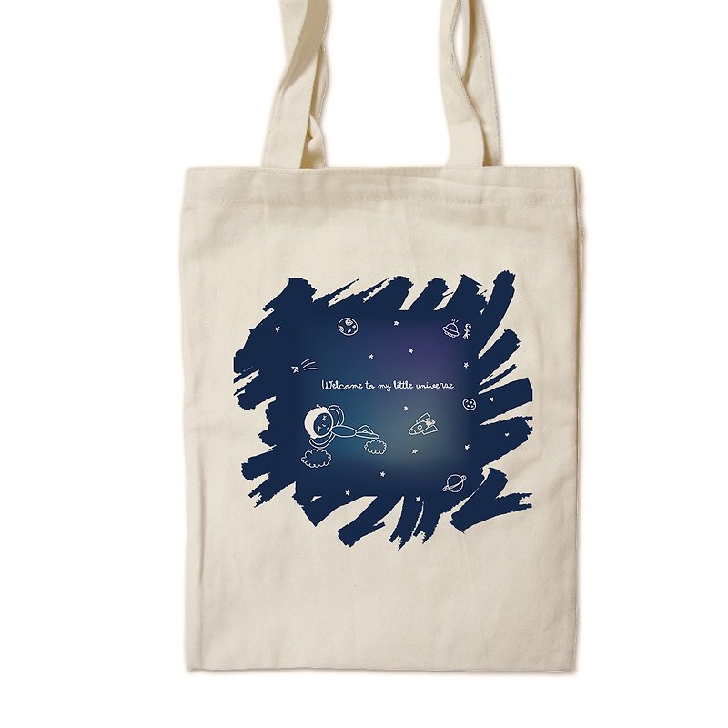 Small universe - painted canvas bag - Messenger Bags & Sling Bags - Cotton & Hemp White