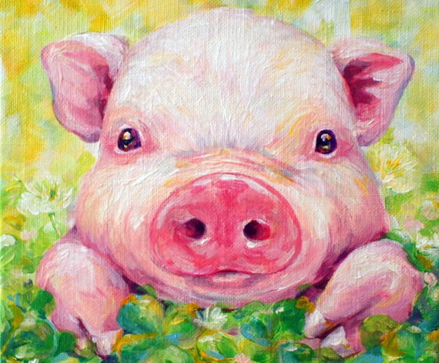 1点物原画】豚 子豚 ぶたの絵画 幸運 日本の画家 日本製 - ショップ 