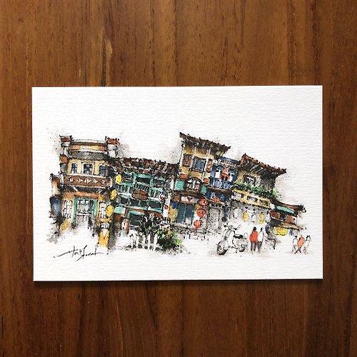 武士龐德 枯枝筆速寫 台南景點 神農街 水彩 插畫 手繪明信片