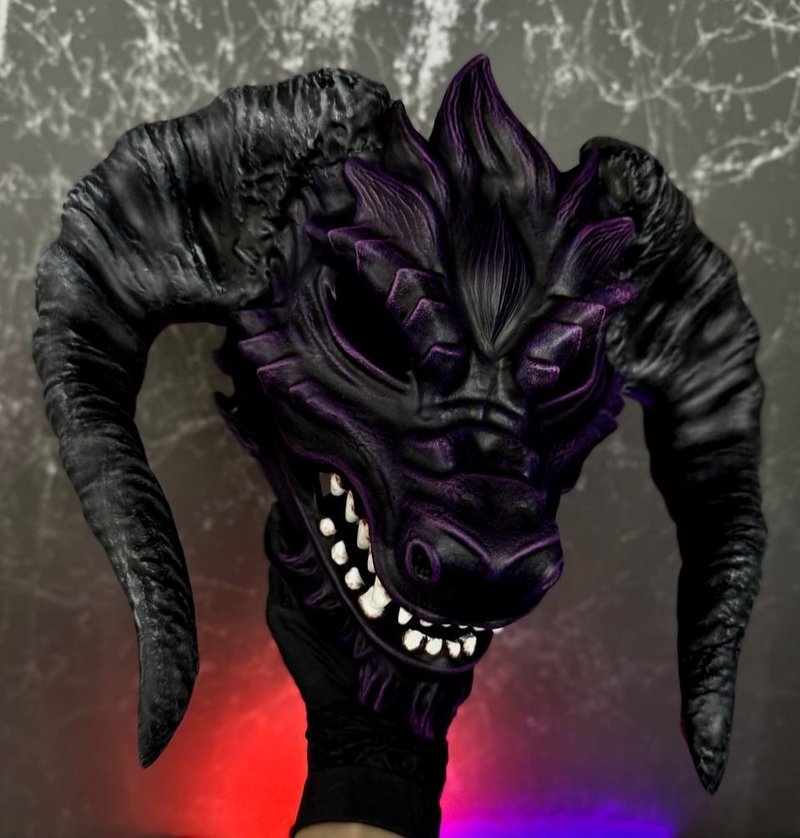紫色巨角龍面具  Alodidae 龍角色扮演  天際  Skyrim  龍甲 - 口罩/口罩收納套 - 樹脂 紫色