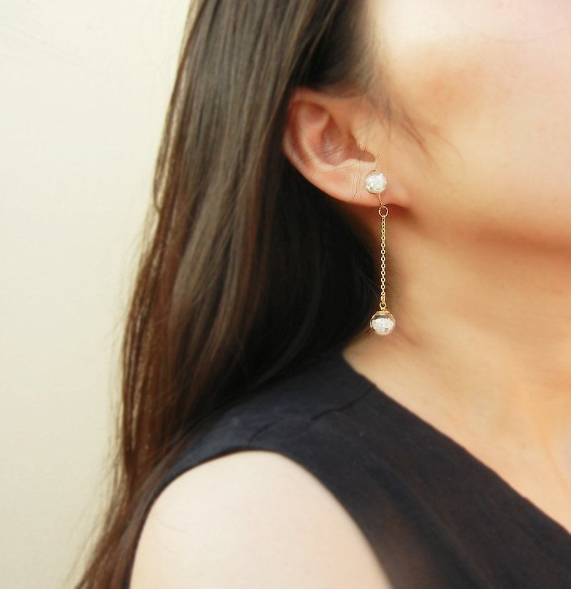 *coucoubird*Pure white diamond Clip-On/can be modified anti-allergic ear acupuncture - Earrings & Clip-ons - Gemstone White