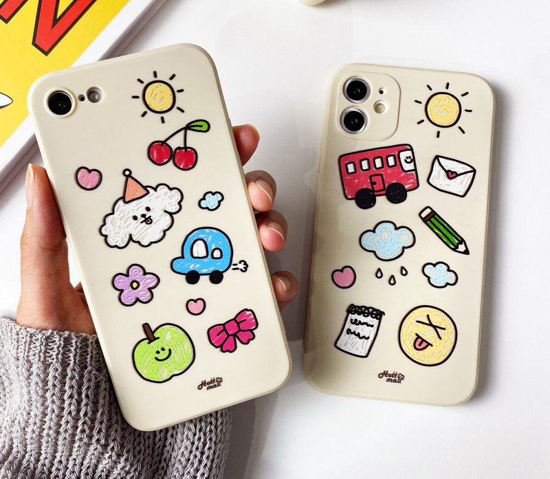 Cute graffiti iPhone mobile phone couple silicone case - เคส/ซองมือถือ - ซิลิคอน สีนำ้ตาล