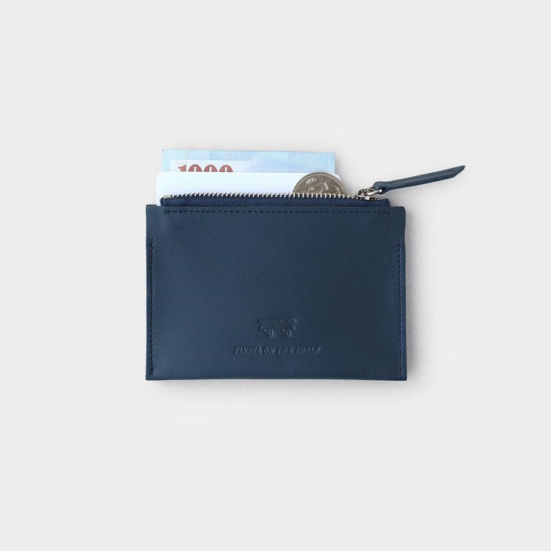 double mini wallet : navy - กระเป๋าสตางค์ - หนังแท้ สีน้ำเงิน