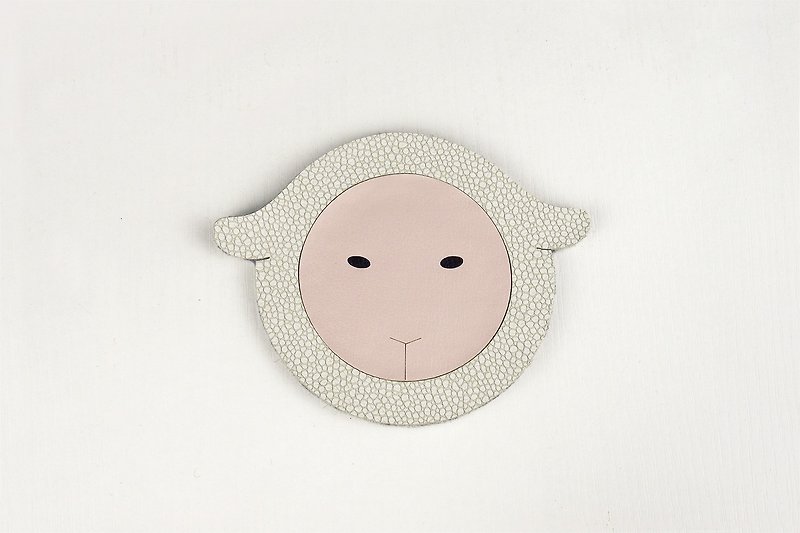 Little Sheep Coaster , PU Leather and Wool Felt - Coasters - Faux Leather Pink