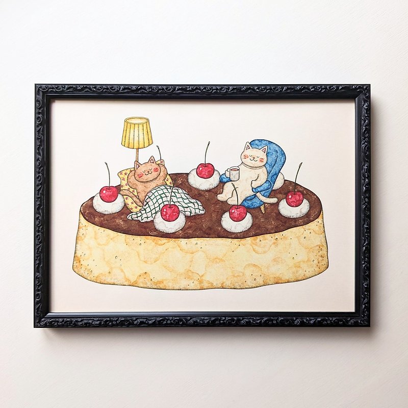 A4 Cat and Pudding Art print - Posters - Paper Yellow