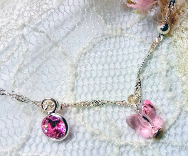 Pink Diamond Sterling Silver, Pink Chain Diamond Necklace