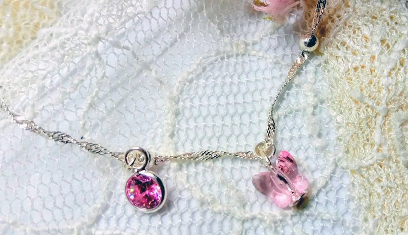 | Butterfly | Swarovski crystal | Pink diamond | 925 sterling silver vine necklace gift box - Necklaces - Other Metals Pink