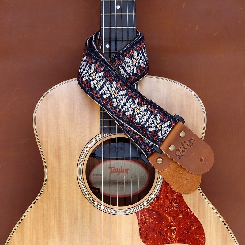White Flower Woven Guitar Strap - Guitars & Music Instruments - Genuine Leather White