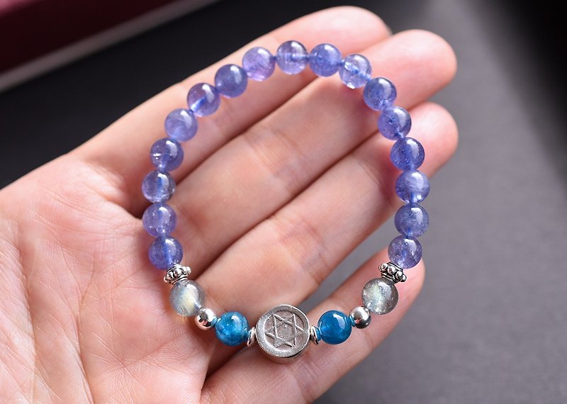 Danquan Stone + Apatite + Labradorite + Big Satellite Sterling Silver Bracelet - Bracelets - Gemstone Blue