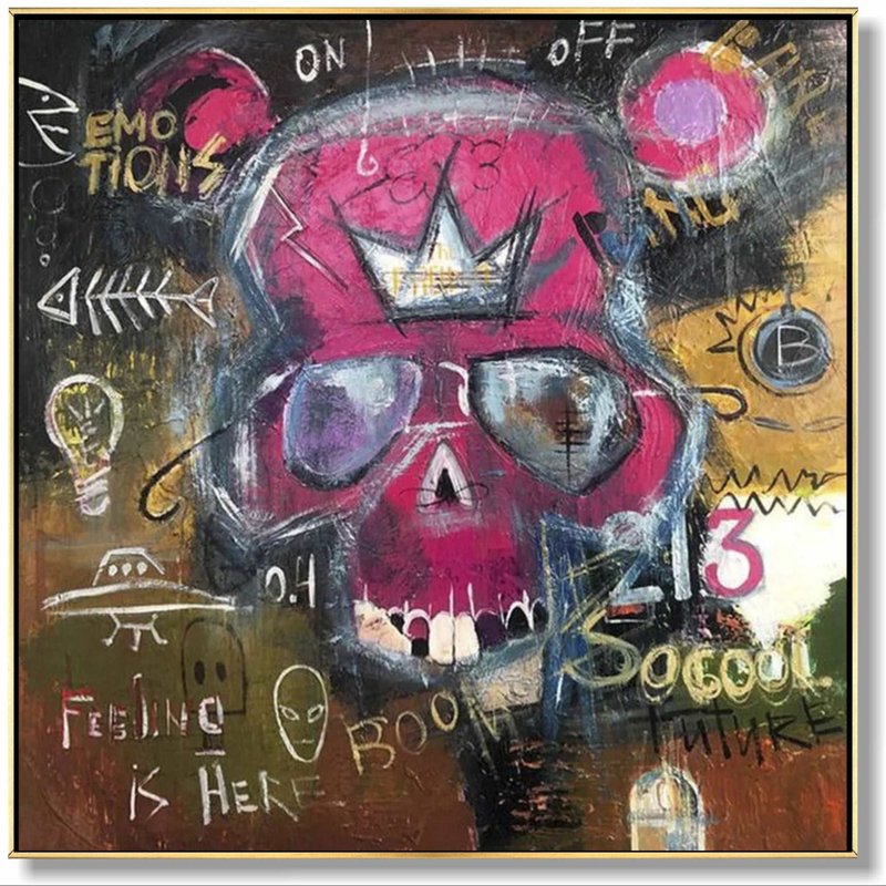 Abstract Original Skull Painting Graffiti Art Unique Abstract Street Art - 壁貼/牆壁裝飾 - 壓克力 多色