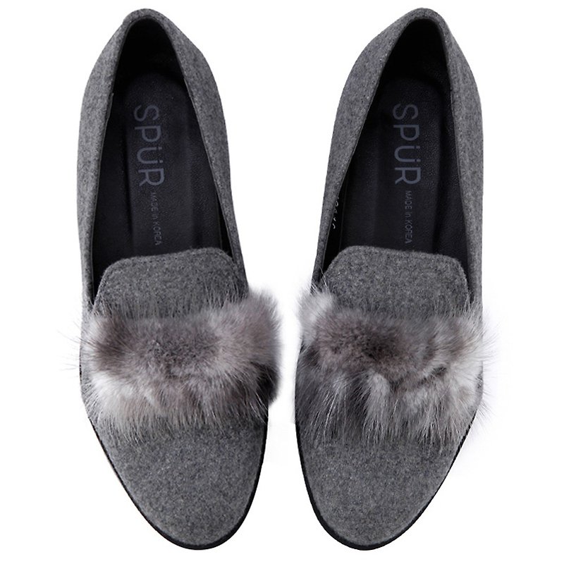 SPUR Mink pompom flats JF9075 GREY - Women's Casual Shoes - Wool Gray