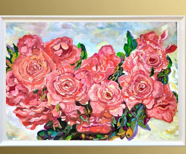 バラの芸術、オリジナルの油絵、花の芸術、織り目加工の絵画40 x60sm