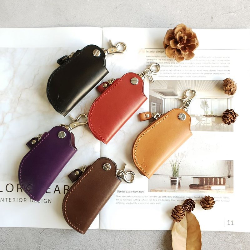 YF46_Handmade Wenchuang zipper leather key case, key chain, car key case, key ring - ที่ห้อยกุญแจ - หนังแท้ หลากหลายสี
