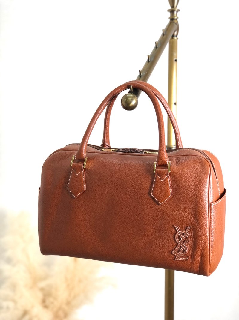 [Direct from Japan, branded used bag] Yves Saint Laurent handbag Brown YSL leather stitching Boston vt7xkg - Handbags & Totes - Genuine Leather Brown