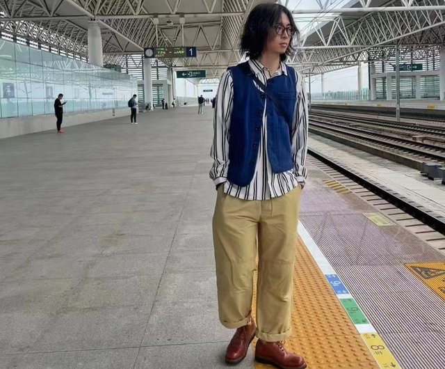 カーキパンツ、作業着、無地メンズワイドパンツ、作業着パンツ