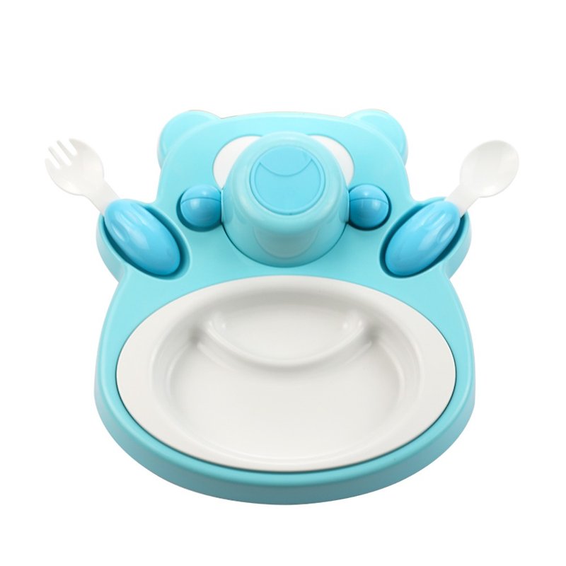 PLAStudio-Corn Children's Tableware-Honey Bear-Blue - จานเด็ก - วัสดุอีโค สีน้ำเงิน