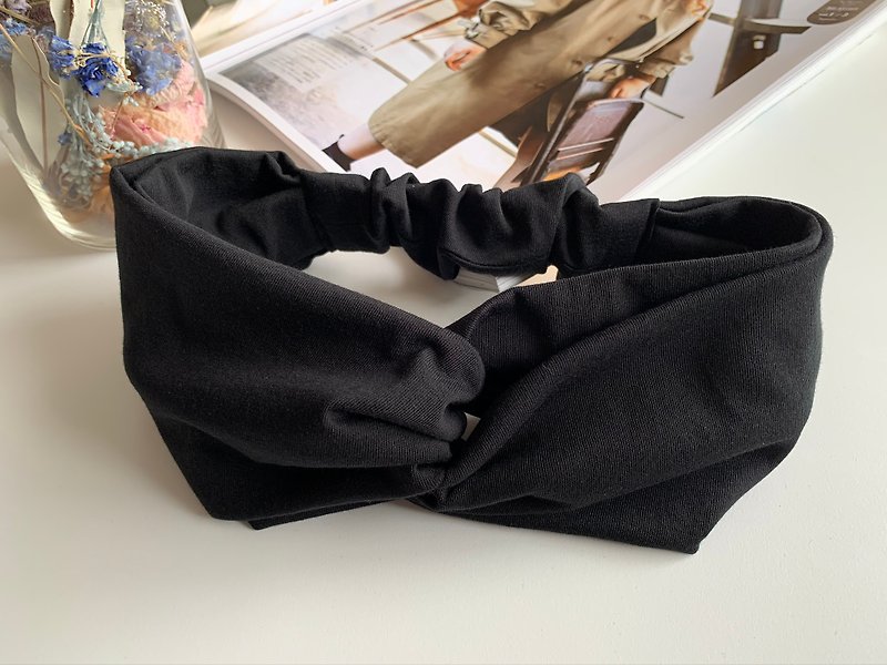 New /  -Peru cotton Tshirt fabric- hair band plain Black - ที่คาดผม - ผ้าฝ้าย/ผ้าลินิน สีดำ