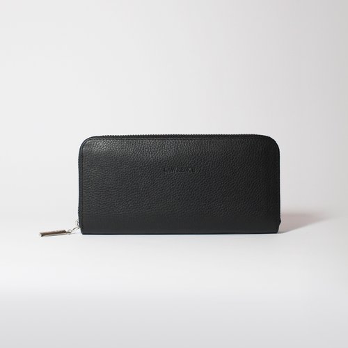 Lawrence Leather Studio 黑色荔枝壓紋牛皮拉鍊長夾 (防盜刷) 生日情人節禮物