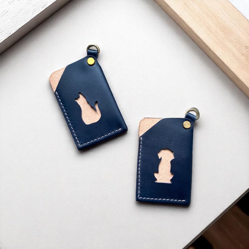 ハンドメイド牛革ペットカードケース - 紳士ブルー (ギフト 猫 犬 クリスマス 誕生日 台湾製) - 定期入れ・パスケース - 革 ブルー