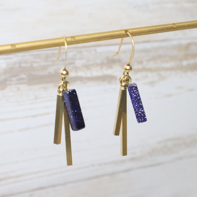 Low-key Bronze earrings Blue sand Stone can change the clip-on brass Tanabata gift customized - ต่างหู - ทองแดงทองเหลือง สีน้ำเงิน