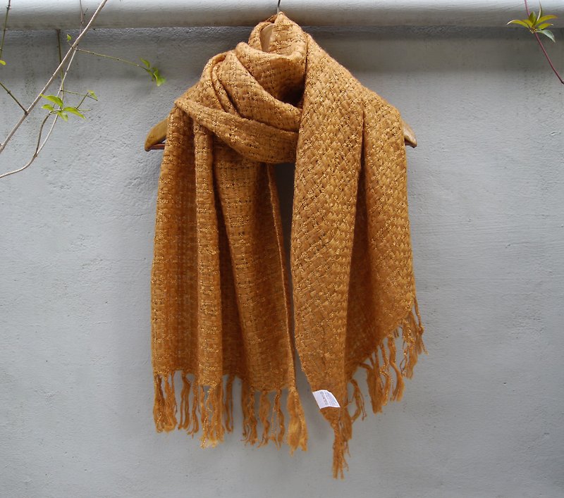 FOAK古著 夕陽暖橘鏤空編織圍巾 - 絲巾 - 聚酯纖維 橘色
