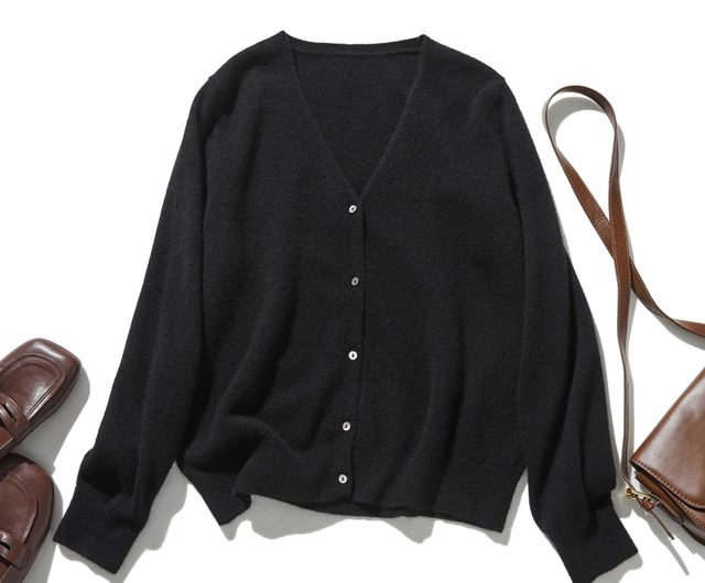 【ピノバッゾ】 カーディガン　セーター　Ｖネック　カシミヤ100% ブラック　M Aecsoc] レディース カシミヤ100%ニットカーディガン Vネック長袖