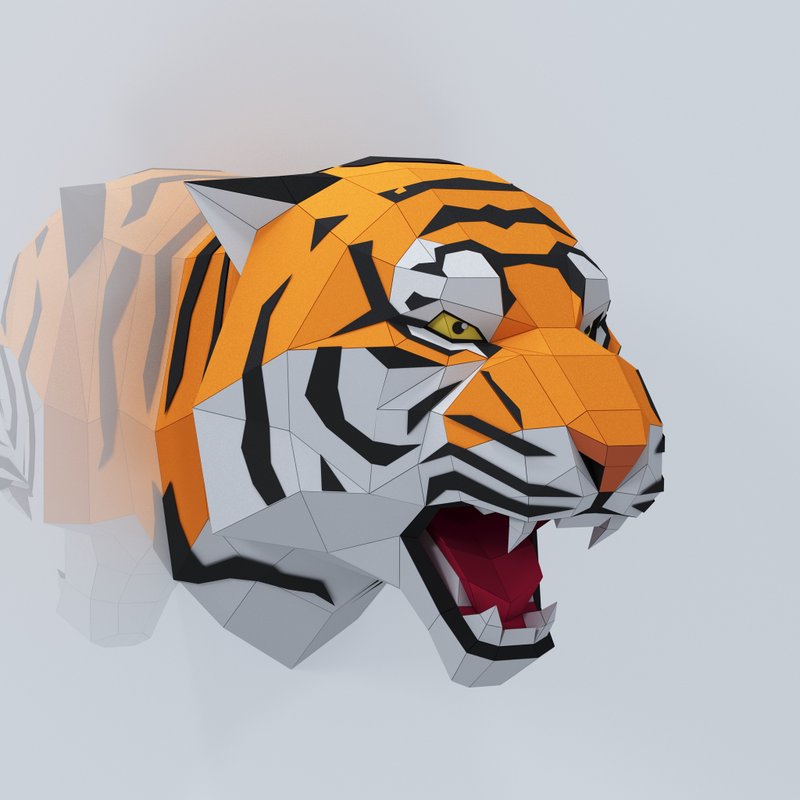 Angry Tiger Head Papercraft, Pdf, Gurko, Pepakura, Template, 3D Origami - 手工藝教學/工具書 - 其他材質 