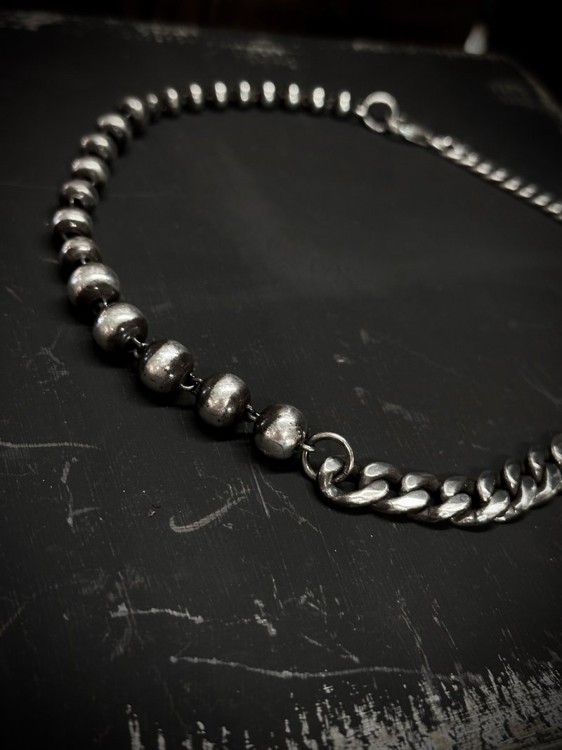 999 Fine Silver Multi style necklace with beads and cuban style handmade oxidise - สร้อยคอ - เงินแท้ สีเงิน