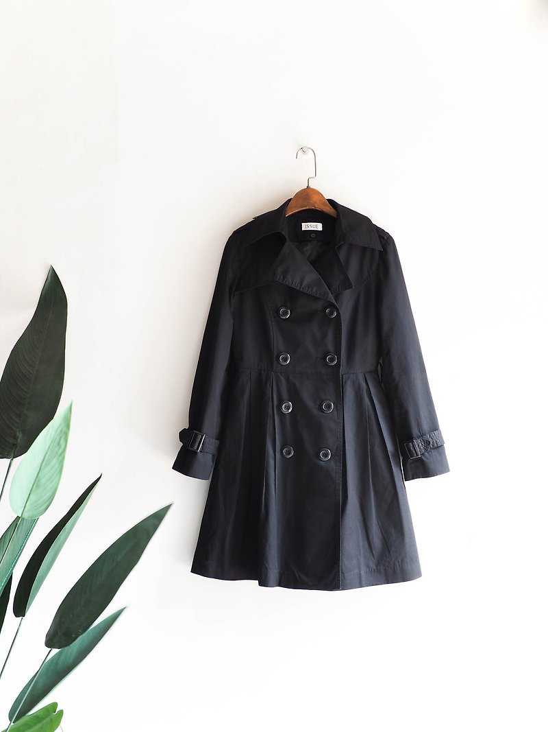 Elm dark black classic restrained antique thin windbreaker jacket trench_coat dustcoat - เสื้อแจ็คเก็ต - เส้นใยสังเคราะห์ สีดำ