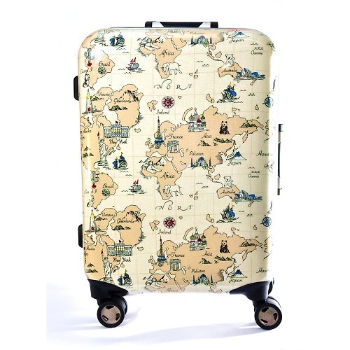 MHSHOP生活居家 環遊世界-手工印紋時尚鋁框20吋行李箱/旅行箱