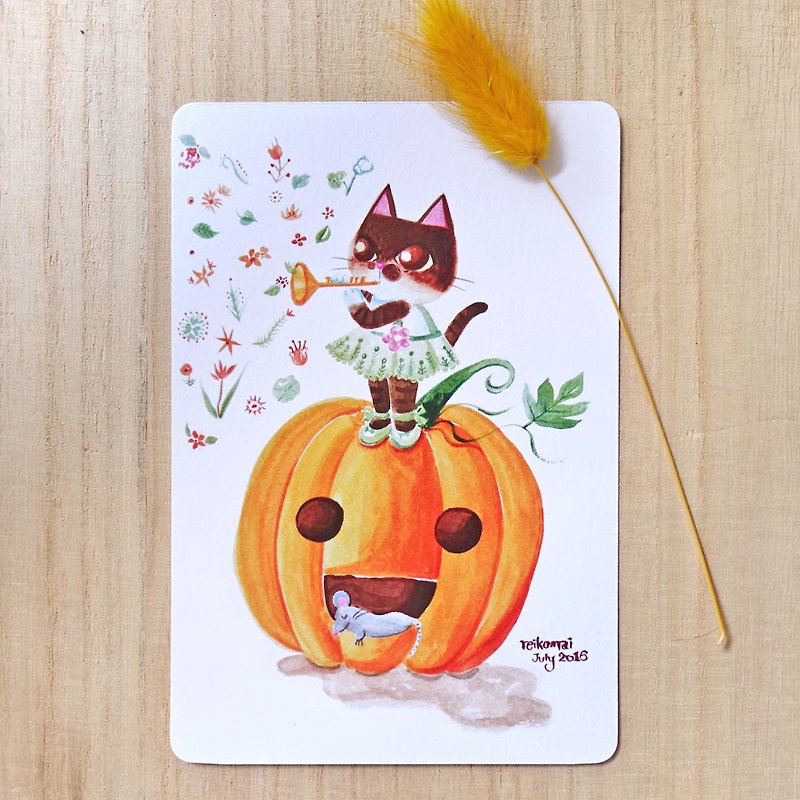cat stand on a big pumpkin, postcard - Cards & Postcards - Paper Orange