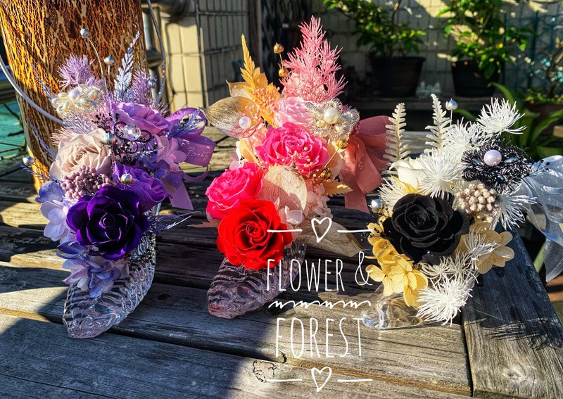 Cinderella's Glass Slipper x Preserved Flower x Metal Jewelry Flower - Dried Flowers & Bouquets - Glass Purple