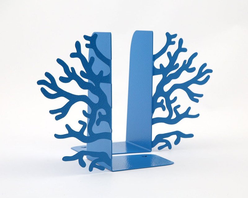 Metal Bookends - Corals Blue - modern home unique book holders// beach house mus - 擺飾/家飾品 - 其他金屬 藍色