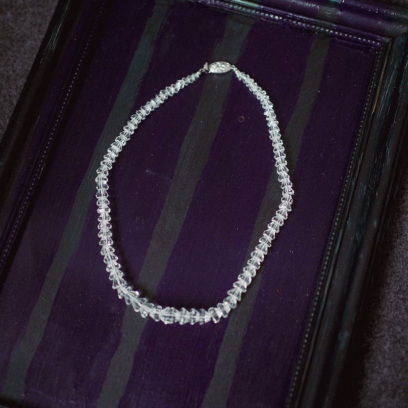 White crystal triangular bead necklace vintage antique jewelry necklace - Necklaces - Crystal White