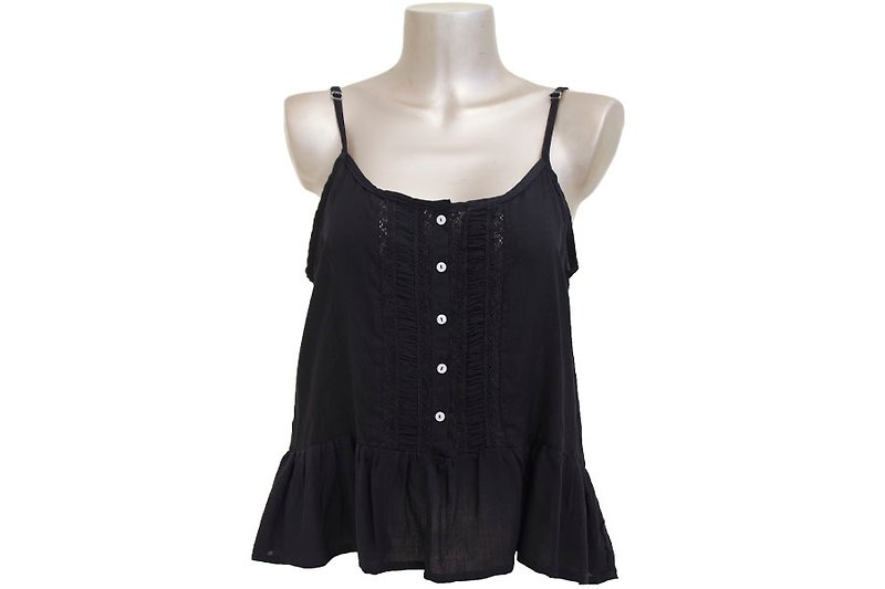 New! Lace camisole ruffle tops <Black> - เสื้อผู้หญิง - วัสดุอื่นๆ สีดำ