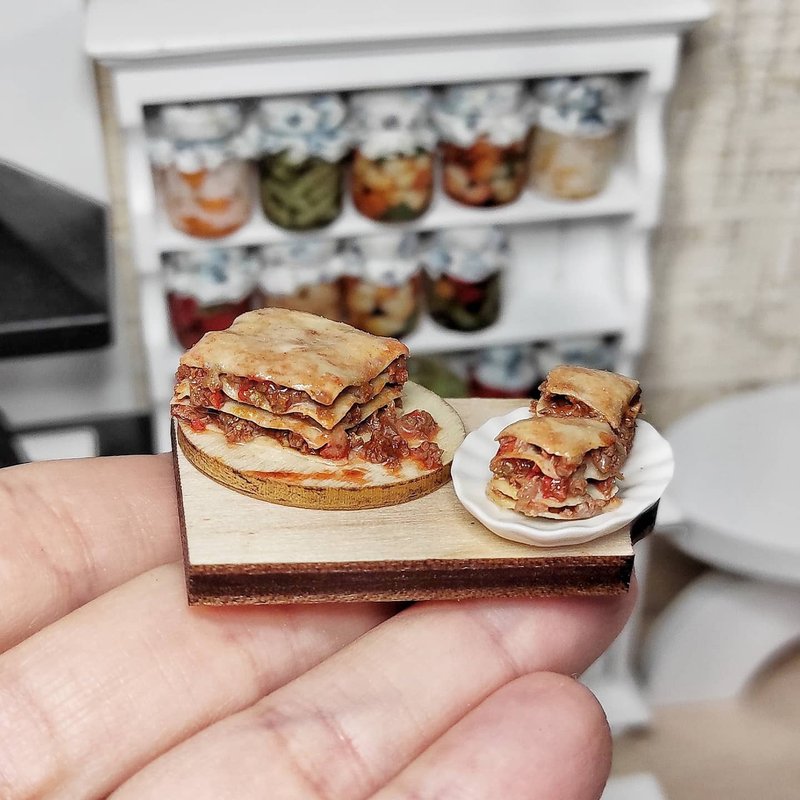 Realistic miniature 1 12 - Miniature food - Dollhouse Lasagna - 公仔/玩偶 - 黏土 