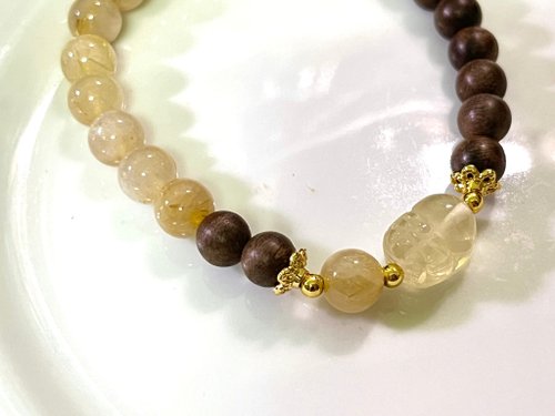 Angel's tears 天使之淚 Jewelry Design 6mm天然沈香珠沉香珠 金髮晶黃水晶貔貅設計單圈手串手持fs