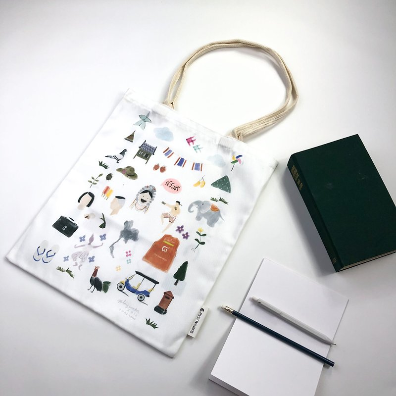 Tote bag : Hello Thailand - 側背包/斜孭袋 - 聚酯纖維 白色
