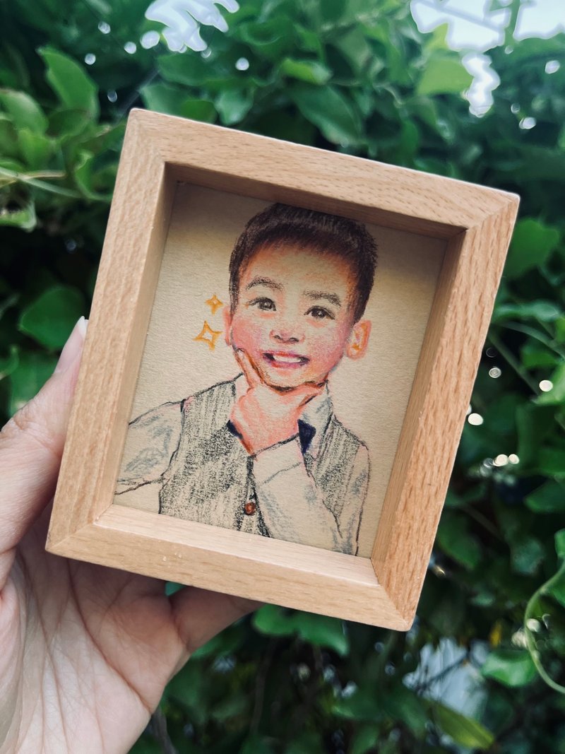 One person mini face painting 6.9*8.4cm with frame - Customized Portraits - Paper Multicolor