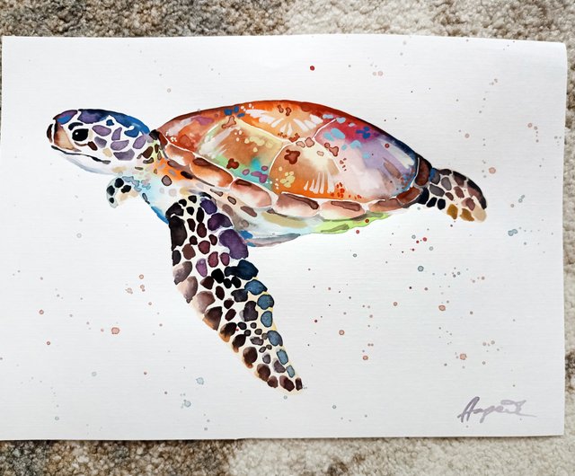 アン・ゴリワインによる水彩画のオリジナルアートウミガメの部屋の装飾