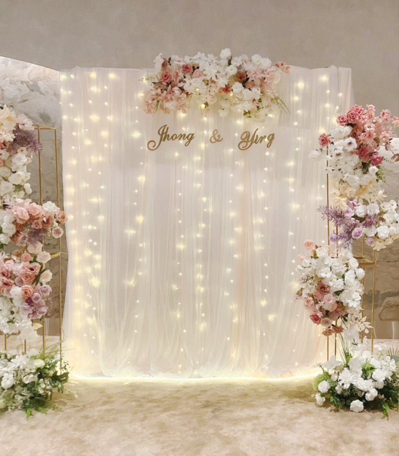 Romantic light luxury gauze curtain to see guests off backboard - silk style floral art + top flower floral design - Other - Plants & Flowers 