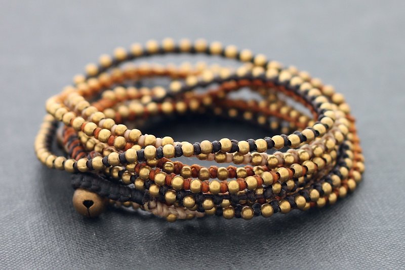 Beaded Woven Bracelets Earth Tone Stud Wrap Bracelet - สร้อยข้อมือ - ผ้าฝ้าย/ผ้าลินิน สีส้ม