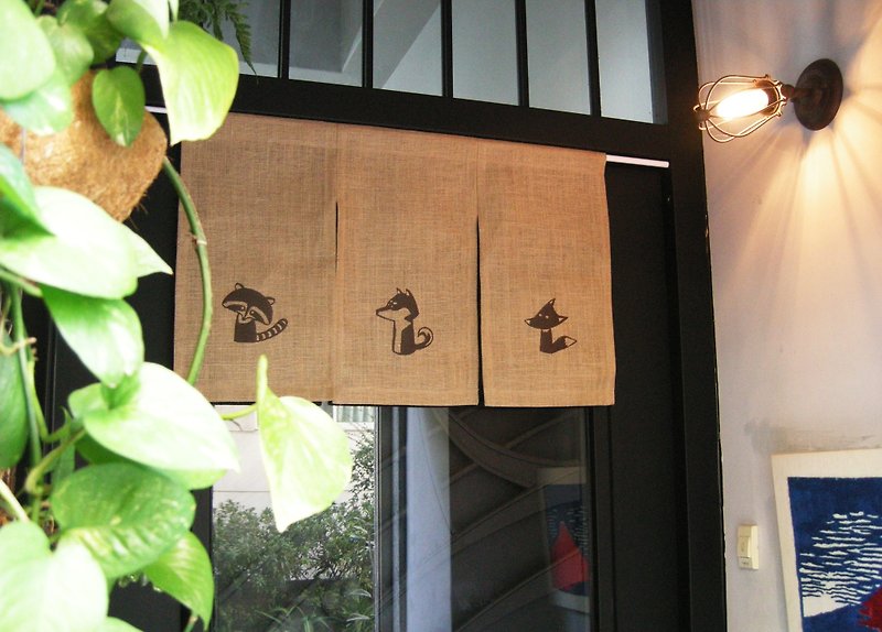 Embroidered Japanese-style door curtain (wrapped rod type) (beige hemp plant) __ Free shipping for home decoration Wenqing door curtain - Doorway Curtains & Door Signs - Cotton & Hemp Khaki