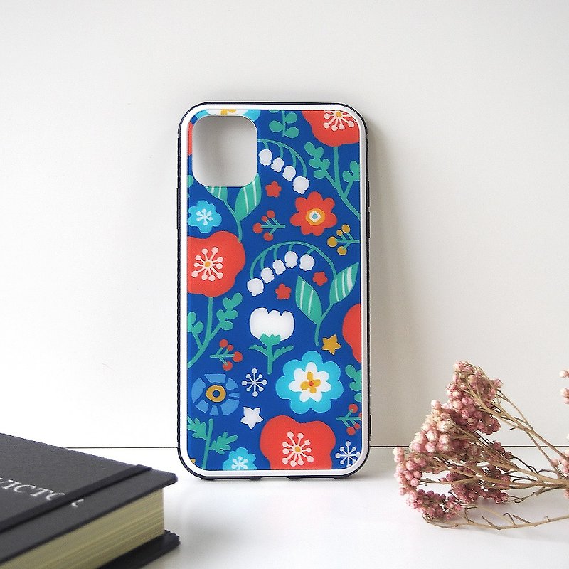 Tempered Glass iPhone Case - Vivid Flowers - - เคส/ซองมือถือ - พลาสติก สีน้ำเงิน